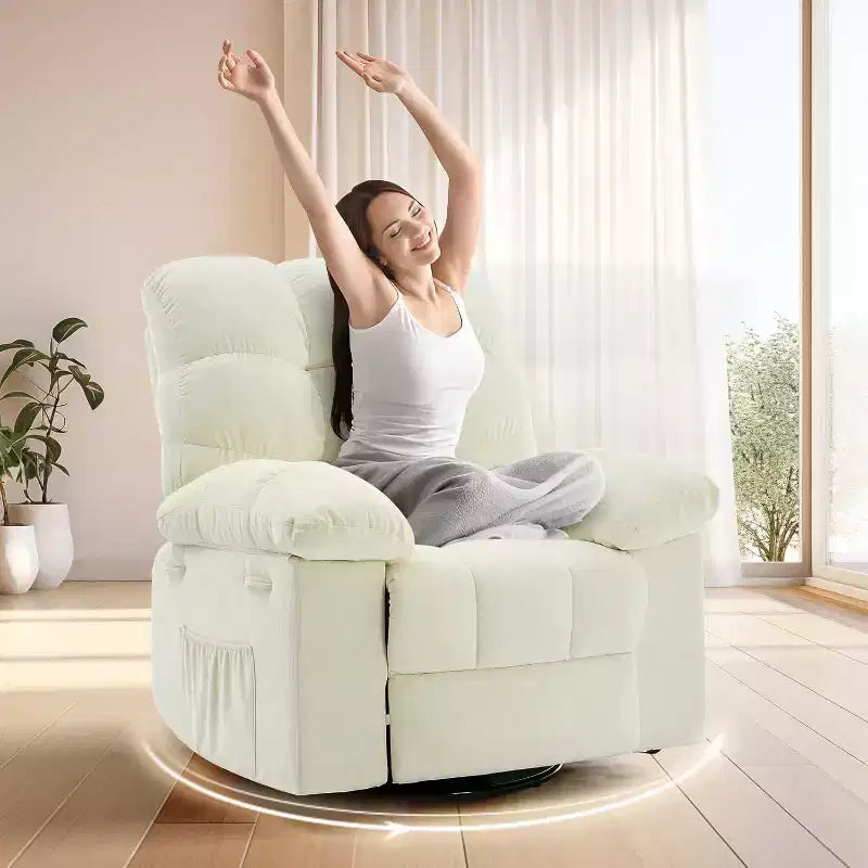 COZONY Poltrona reclinabile girevole a dondolo per adulti, sedia a dondolo imbottita in ciniglia, inclinazione manuale, poggiapiedi, girevole a 360°, soggiorno/cameretta