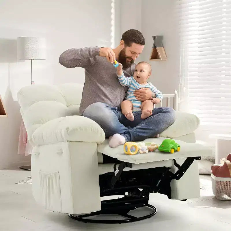 COZONY Poltrona reclinabile girevole a dondolo per adulti, sedia a dondolo imbottita in ciniglia, inclinazione manuale, poggiapiedi, girevole a 360°, soggiorno/cameretta