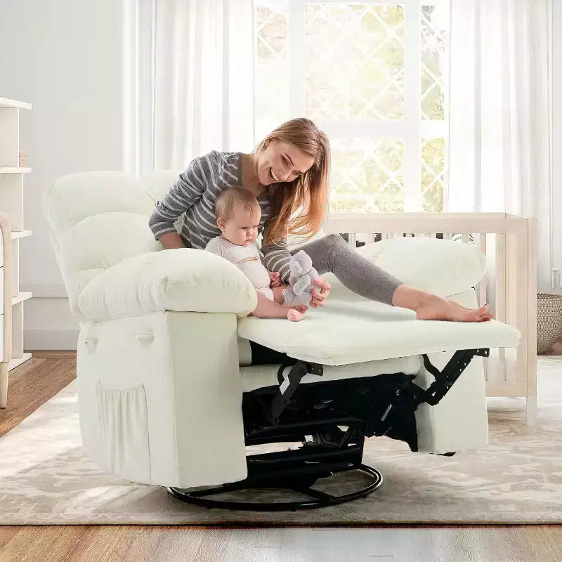COZONY Adult Swivel Rocker Recliner Chair, Overstuffed Chenille Glider, Manual Tilt, Footrest, 360 Swivel, Living Room/Nursery