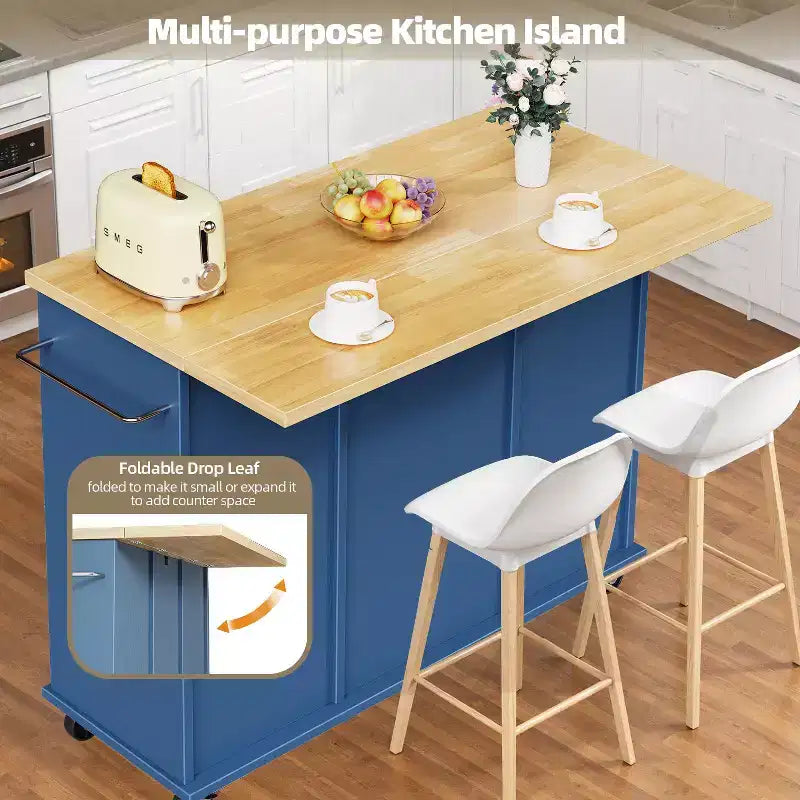 Carrello da Cucina su Ruote Celebalcony con Piano in Legno Massello, Isola da Lavoro Portatile con Ripiani, 1 Cassetto e Ruote Bloccabili