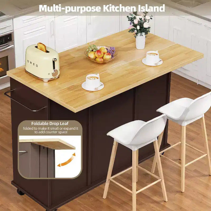 Carrello da Cucina su Ruote Celebalcony con Piano in Legno Massello, Isola da Lavoro Portatile con Ripiani, 1 Cassetto e Ruote Bloccabili