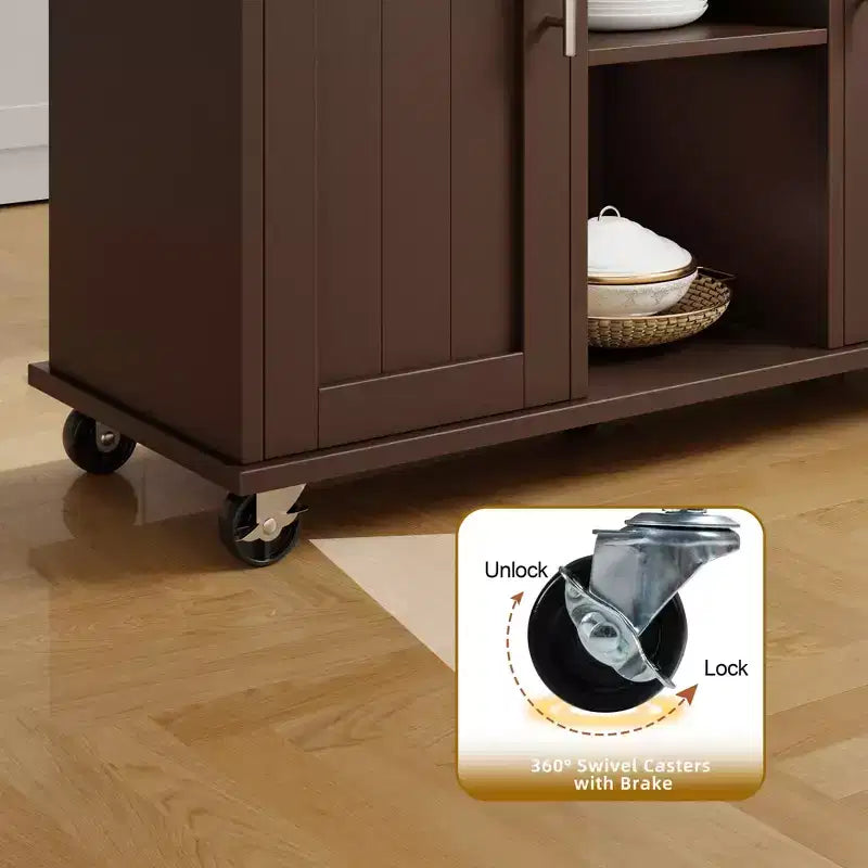 Carrello da Cucina su Ruote Celebalcony con Piano in Legno Massello, Isola da Lavoro Portatile con Ripiani, 1 Cassetto e Ruote Bloccabili