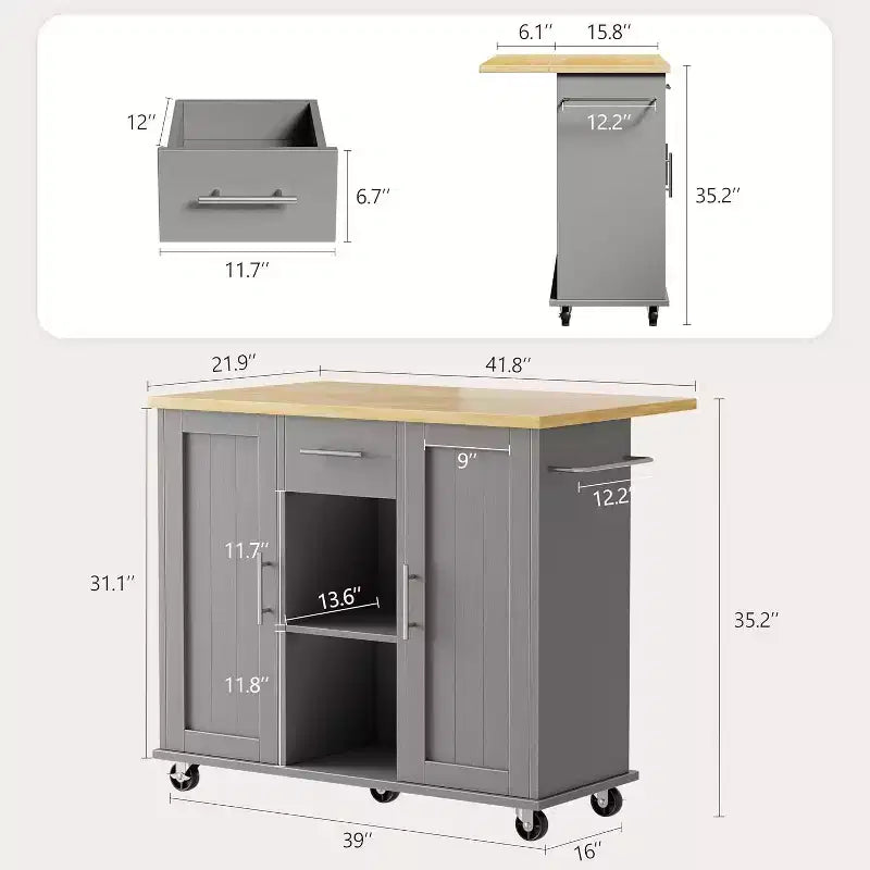 Carrello da Cucina su Ruote Celebalcony con Piano in Legno Massello, Isola da Lavoro Portatile con Ripiani, 1 Cassetto e Ruote Bloccabili