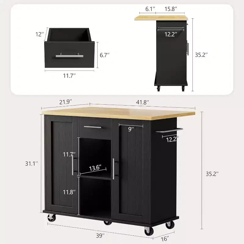 Carrello da Cucina su Ruote Celebalcony con Piano in Legno Massello, Isola da Lavoro Portatile con Ripiani, 1 Cassetto e Ruote Bloccabili