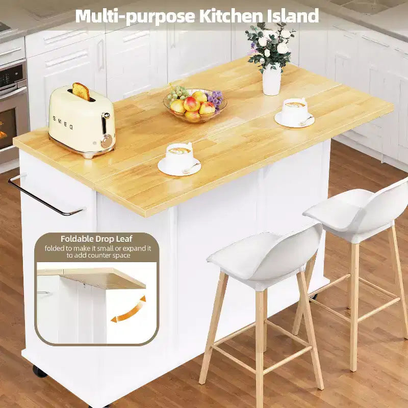 Carrello da Cucina su Ruote Celebalcony con Piano in Legno Massello, Isola da Lavoro Portatile con Ripiani, 1 Cassetto e Ruote Bloccabili