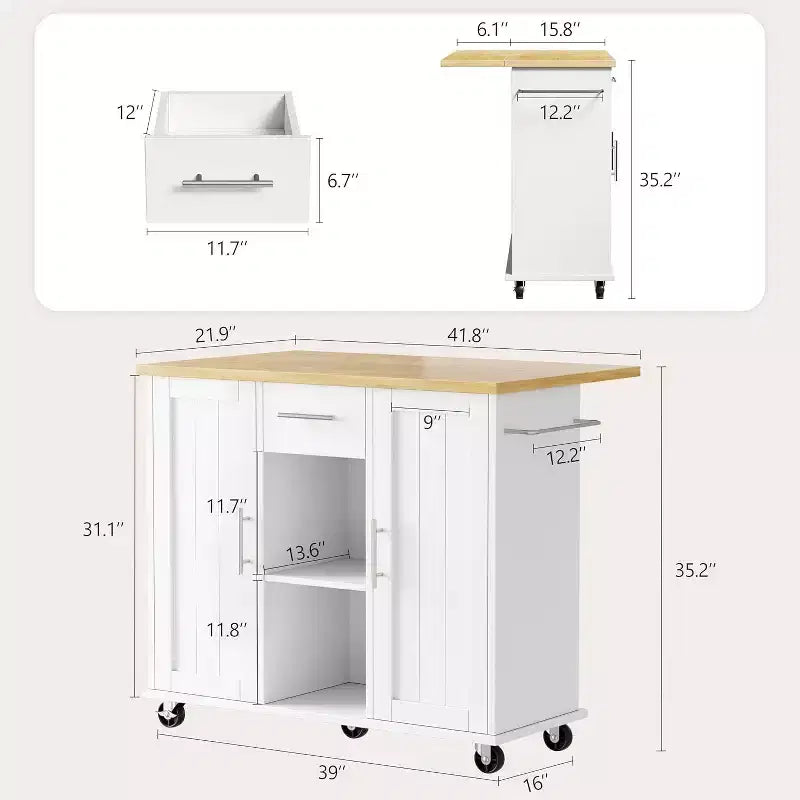 Carrello da Cucina su Ruote Celebalcony con Piano in Legno Massello, Isola da Lavoro Portatile con Ripiani, 1 Cassetto e Ruote Bloccabili