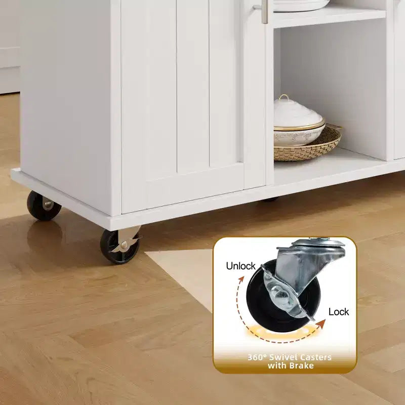 Carrello da Cucina su Ruote Celebalcony con Piano in Legno Massello, Isola da Lavoro Portatile con Ripiani, 1 Cassetto e Ruote Bloccabili
