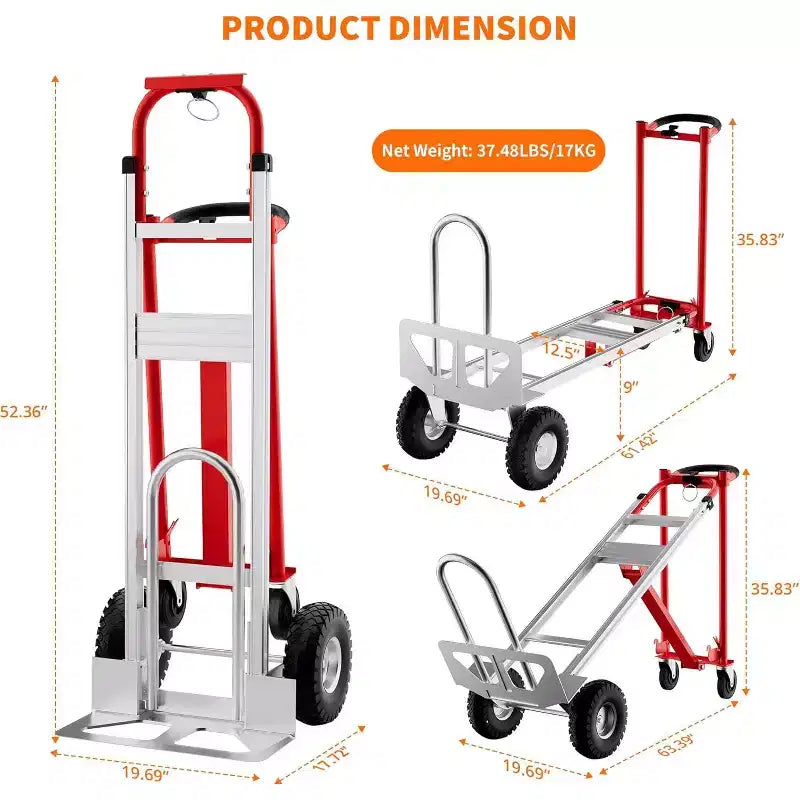 Carrello con ruote, capacità 360 kg, carrello pieghevole per impieghi gravosi, carrello multiuso rotante per il trasporto e lo spostamento in casa, magazzino, supermercato