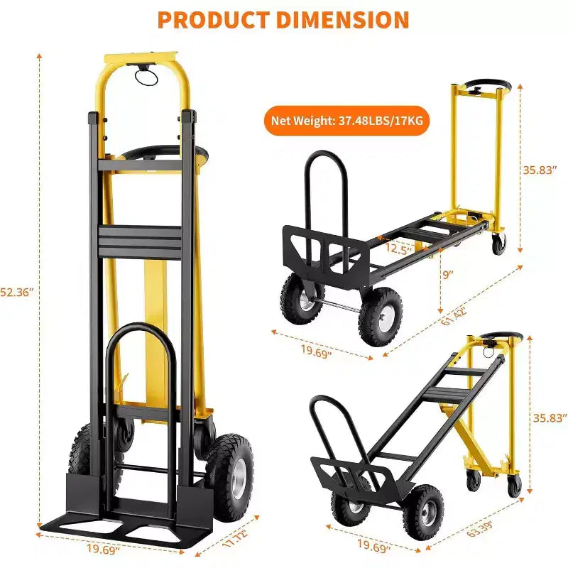 Carrello con ruote, capacità 360 kg, carrello pieghevole per impieghi gravosi, carrello multiuso rotante per il trasporto e lo spostamento in casa, magazzino, supermercato