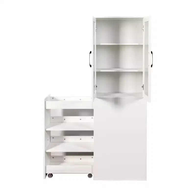 JVNOXK-Mobile contenitore da 179,98 cm con quattro ripiani estraibili multifunzione e doppie ante in vetro, mobile da cucina - Legno