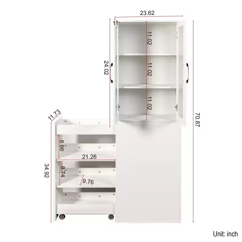 JVNOXK-Mobile contenitore da 179,98 cm con quattro ripiani estraibili multifunzione e doppie ante in vetro, mobile da cucina - Legno