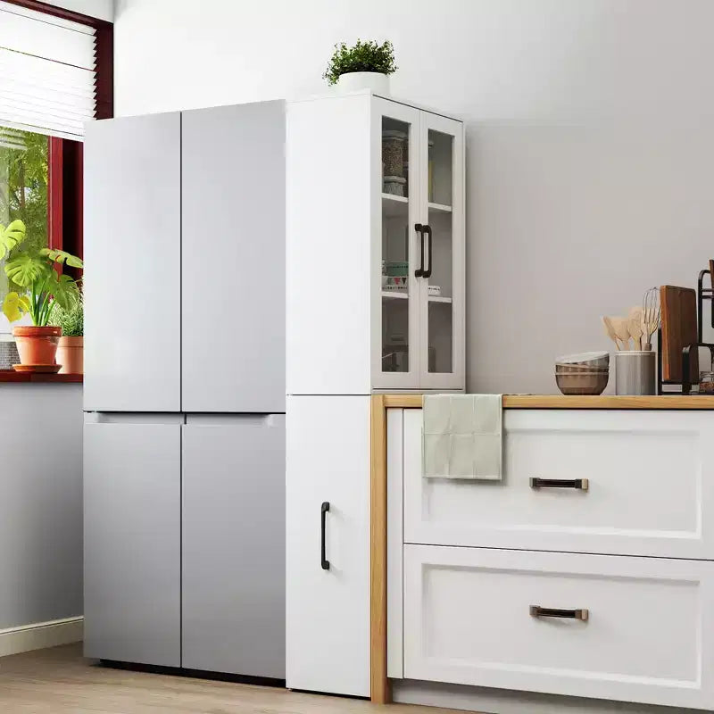 JVNOXK-Mobile contenitore da 179,98 cm con quattro ripiani estraibili multifunzione e doppie ante in vetro, mobile da cucina - Legno