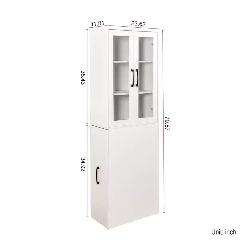 JVNOXK-Mobile contenitore da 179,98 cm con quattro ripiani estraibili multifunzione e doppie ante in vetro, mobile da cucina - Legno