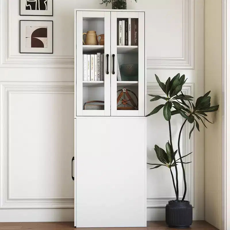 JVNOXK-Mobile contenitore da 179,98 cm con quattro ripiani estraibili multifunzione e doppie ante in vetro, mobile da cucina - Legno