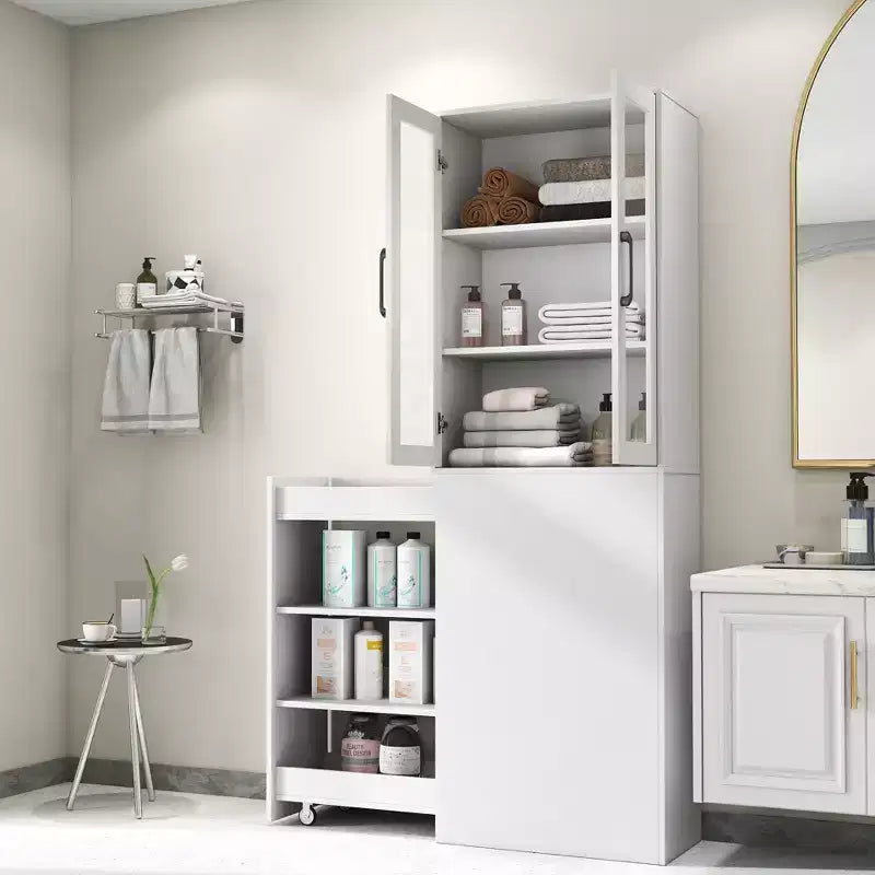 JVNOXK-Mobile contenitore da 179,98 cm con quattro ripiani estraibili multifunzione e doppie ante in vetro, mobile da cucina - Legno
