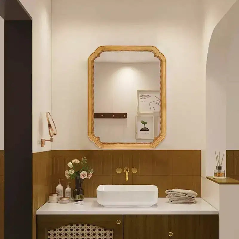 GDFStudio Pensile da Bagno Farmhouse Collins con Specchio ad Angoli Arrotondati e Ripiani Contenitori