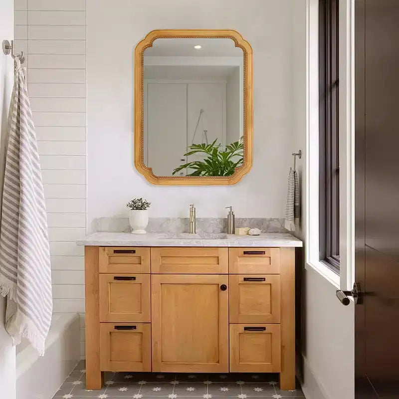 GDFStudio Pensile da Bagno Farmhouse Collins con Specchio ad Angoli Arrotondati e Ripiani Contenitori