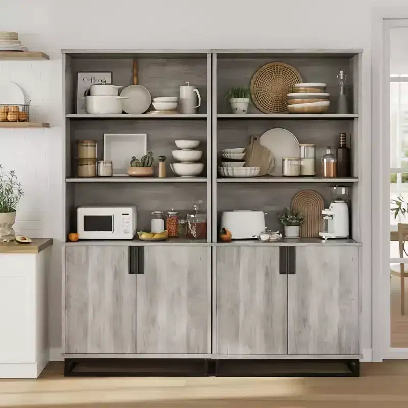 GustoWave 71 Scaffale a 5 Livelli in Stile Rustico con Armadietto e Ripiani Regolabili, Libreria da Terra Espositiva per Casa Ufficio, Grigio