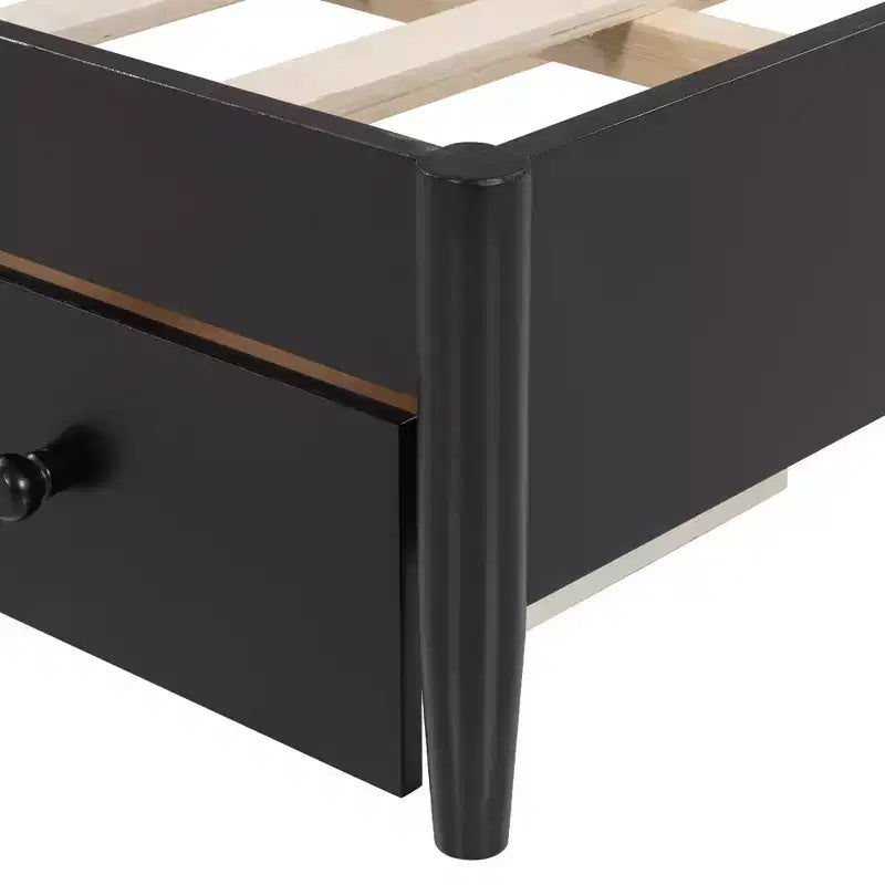 Letto a piattaforma Queen Size in Rattan con letto estraibile, Struttura letto matrimoniale in legno con 2 grandi cassetti portaoggetti