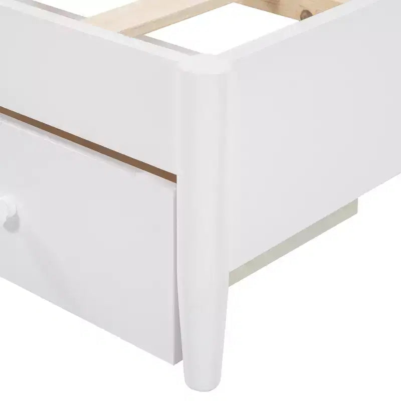 Letto a piattaforma Queen Size in Rattan con letto estraibile, Struttura letto matrimoniale in legno con 2 grandi cassetti portaoggetti