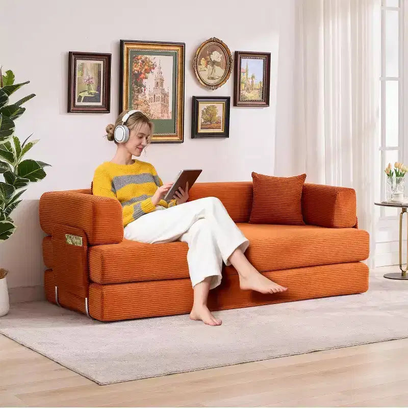 Divano Letto Convertibile in Velluto a Coste COZONY, Divano Pieghevole da Terra con Cuscini, Nessun Montaggio Richiesto per Soggiorno Camera da Letto Dormitorio