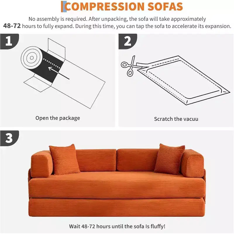 Divano Letto Convertibile in Velluto a Coste COZONY, Divano Pieghevole da Terra con Cuscini, Nessun Montaggio Richiesto per Soggiorno Camera da Letto Dormitorio