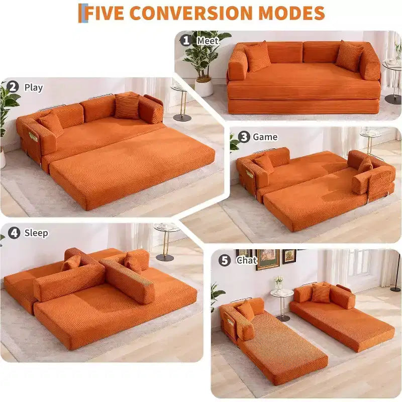 Divano Letto Convertibile in Velluto a Coste COZONY, Divano Pieghevole da Terra con Cuscini, Nessun Montaggio Richiesto per Soggiorno Camera da Letto Dormitorio