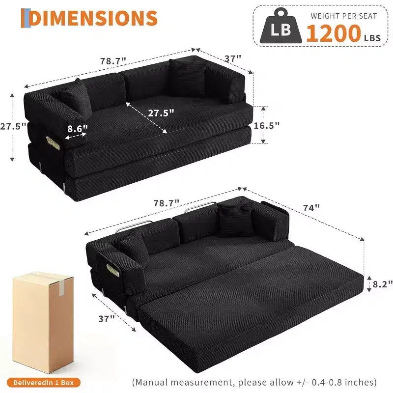 Divano Letto Convertibile in Velluto a Coste COZONY, Divano Pieghevole da Terra con Cuscini, Nessun Montaggio Richiesto per Soggiorno Camera da Letto Dormitorio