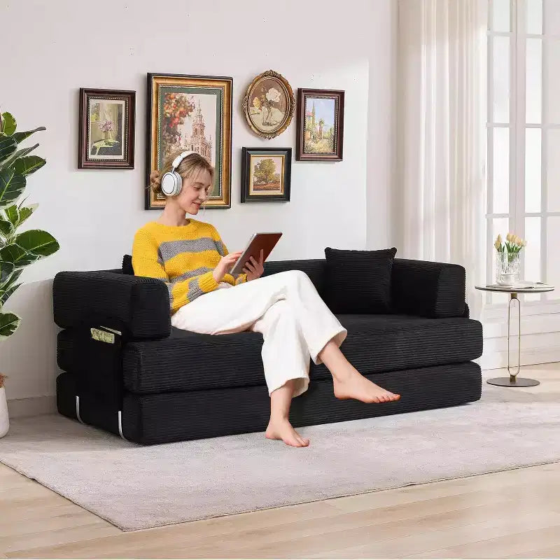 Divano Letto Convertibile in Velluto a Coste COZONY, Divano Pieghevole da Terra con Cuscini, Nessun Montaggio Richiesto per Soggiorno Camera da Letto Dormitorio