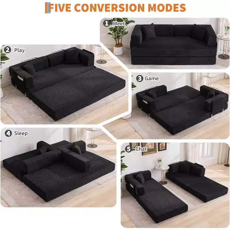 Divano Letto Convertibile in Velluto a Coste COZONY, Divano Pieghevole da Terra con Cuscini, Nessun Montaggio Richiesto per Soggiorno Camera da Letto Dormitorio