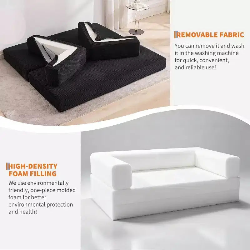 Divano Letto Convertibile in Velluto a Coste COZONY, Divano Pieghevole da Terra con Cuscini, Nessun Montaggio Richiesto per Soggiorno Camera da Letto Dormitorio
