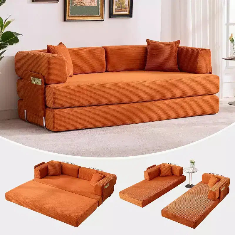 Divano Letto Convertibile in Velluto a Coste COZONY, Divano Pieghevole da Terra con Cuscini, Nessun Montaggio Richiesto per Soggiorno Camera da Letto Dormitorio