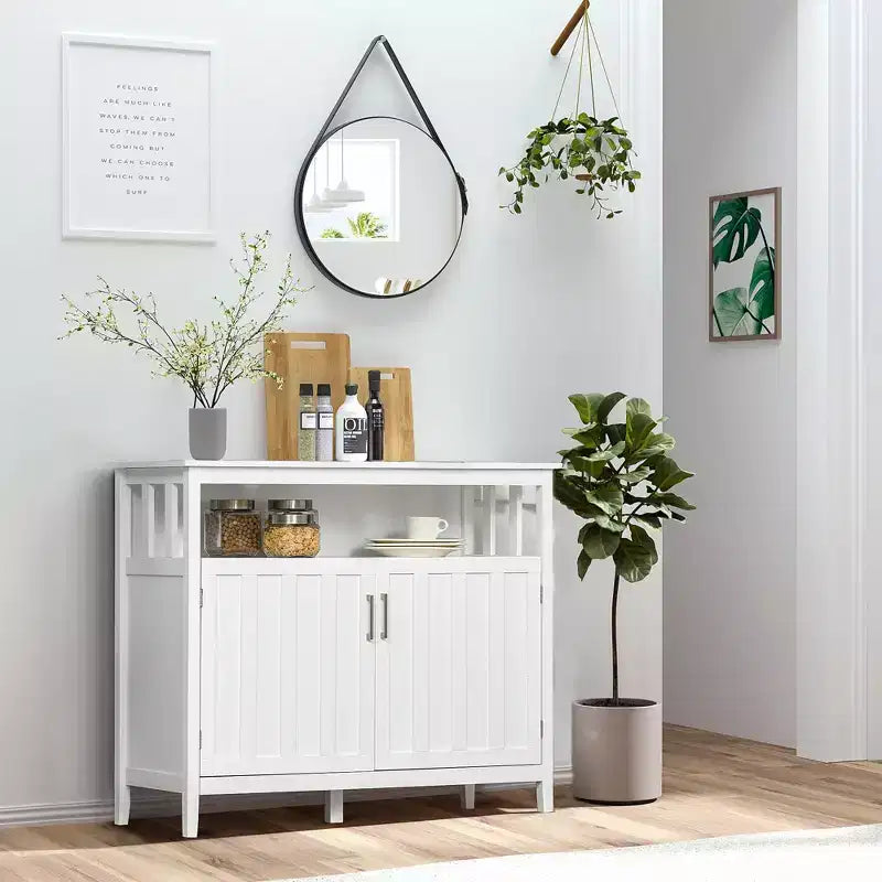 Credenza Buffet Mobile Bar con 2 Ante e Ripiani Regolabili, Tavolo Consolle per Cucina Ingresso Soggiorno