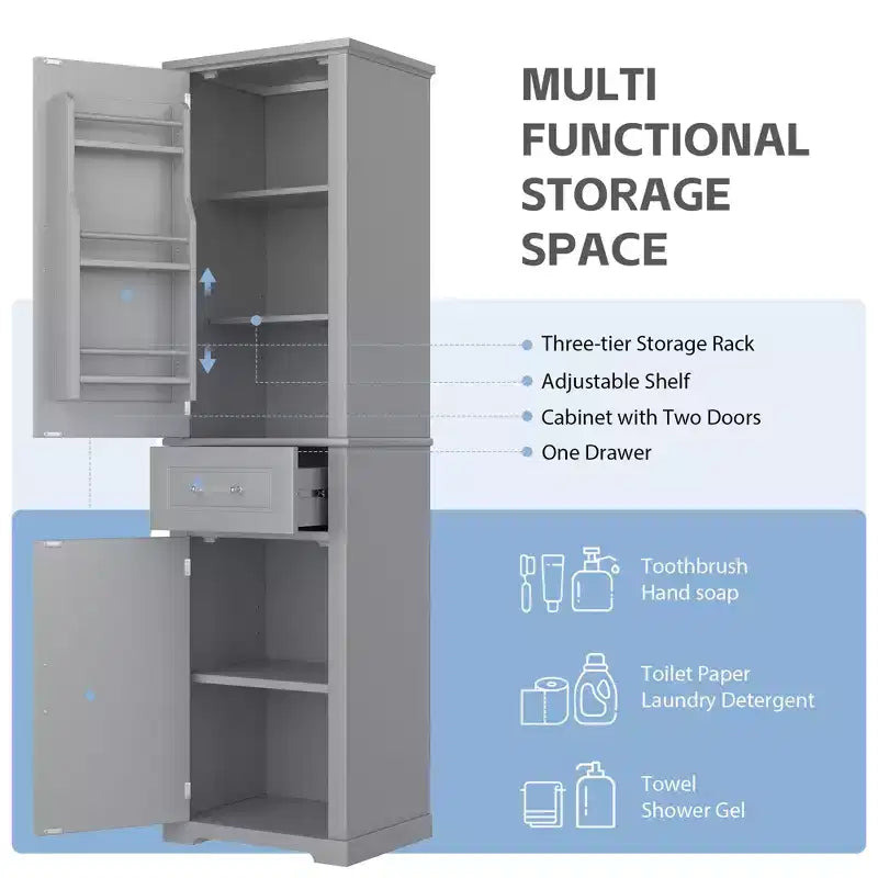 Mobiletto bagno a colonna alto con ante di due dimensioni e ripiano regolabile