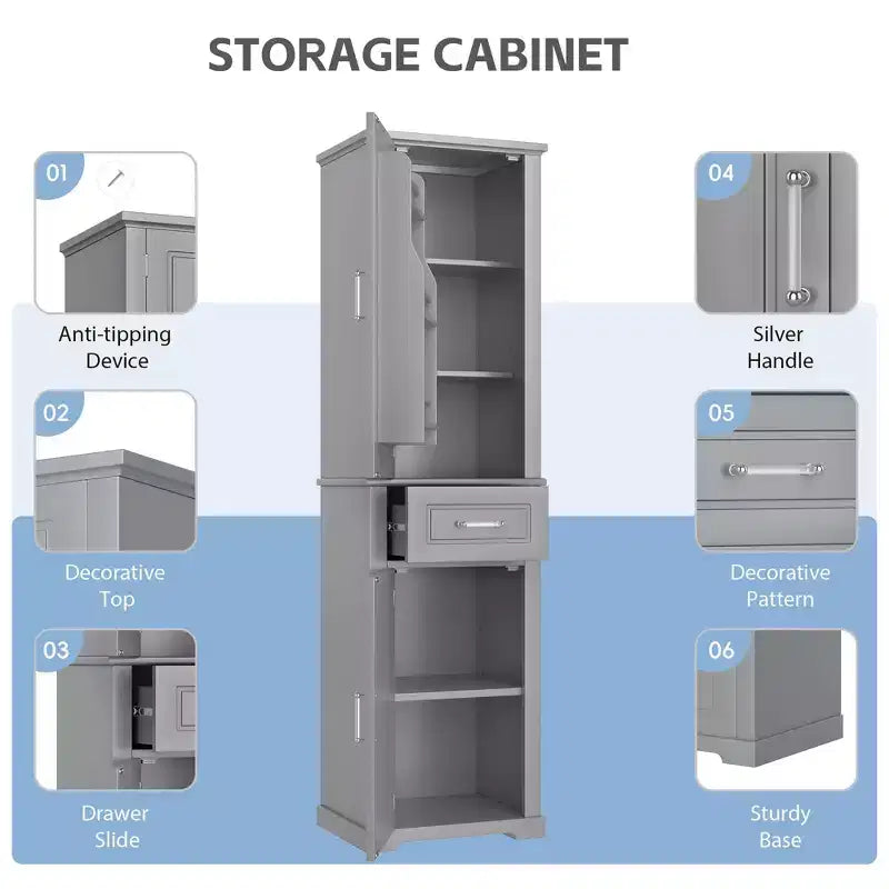 Mobiletto bagno a colonna alto con ante di due dimensioni e ripiano regolabile