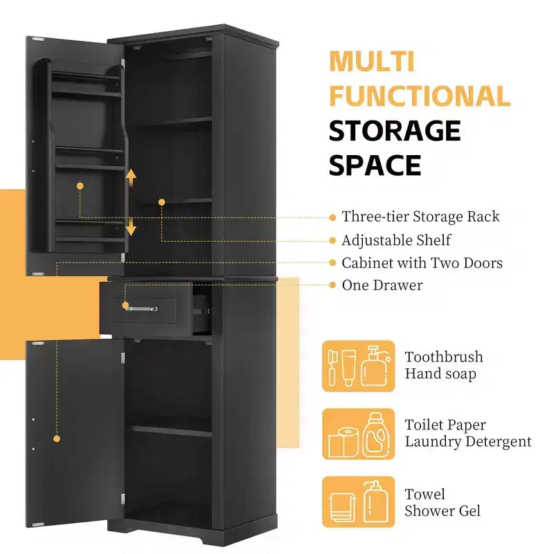 Mobiletto bagno a colonna alto con ante di due dimensioni e ripiano regolabile