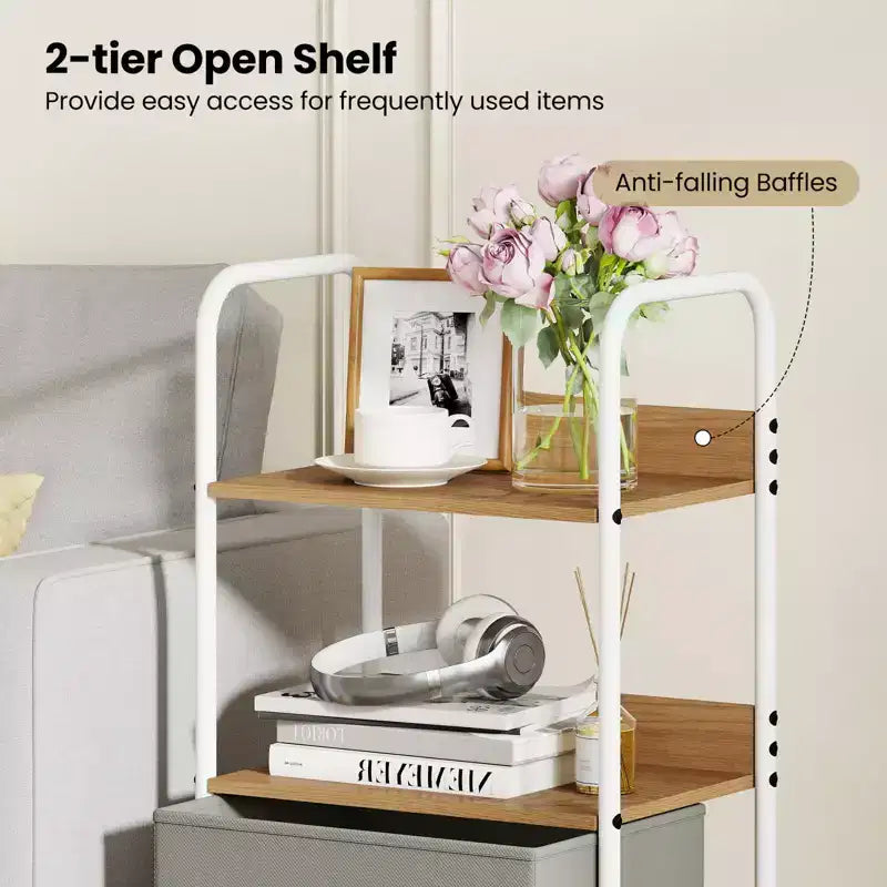 Carrello portaoggetti multiuso con 2 ripiani aperti e 2 cassetti in tessuto - Organizzatore per camera da letto