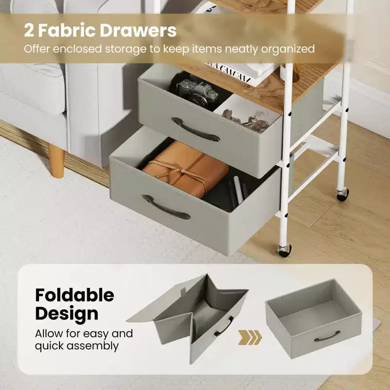 Carrello portaoggetti multiuso con 2 ripiani aperti e 2 cassetti in tessuto - Organizzatore per camera da letto