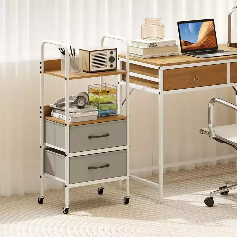Carrello portaoggetti multiuso con 2 ripiani aperti e 2 cassetti in tessuto - Organizzatore per camera da letto