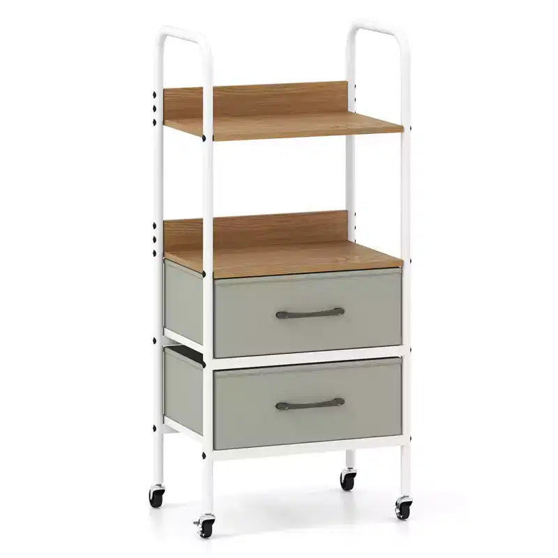 Carrello portaoggetti multiuso con 2 ripiani aperti e 2 cassetti in tessuto - Organizzatore per camera da letto