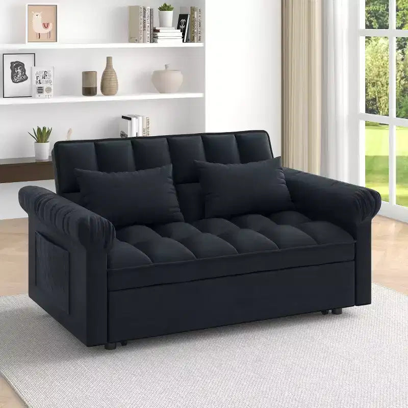 Divano Letto Estraibile a Due Posti Convertibile - Design Moderno Regolabile in Nero