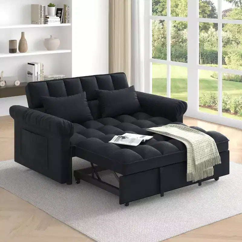 Divano Letto Estraibile a Due Posti Convertibile - Design Moderno Regolabile in Nero