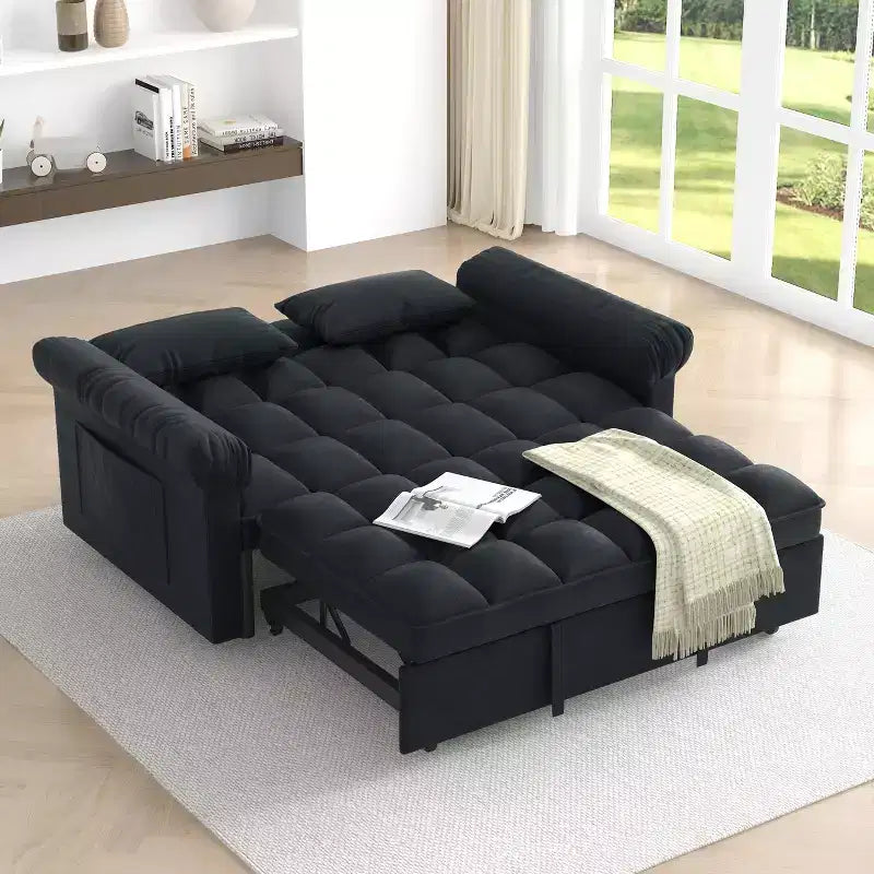 Divano Letto Estraibile a Due Posti Convertibile - Design Moderno Regolabile in Nero