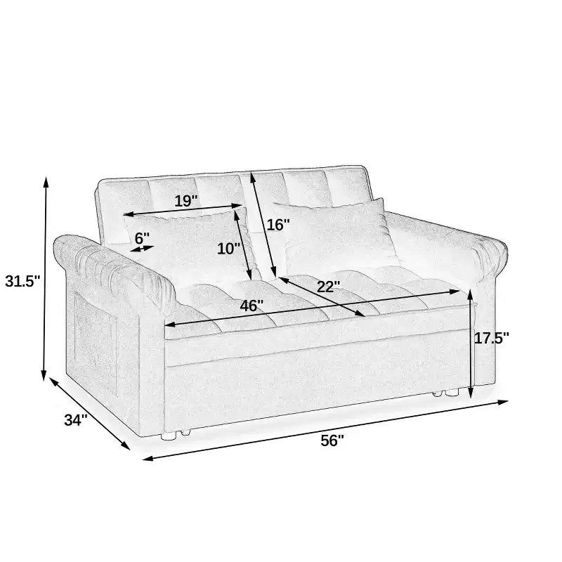 Divano Letto Estraibile a Due Posti Convertibile - Design Moderno Regolabile in Nero