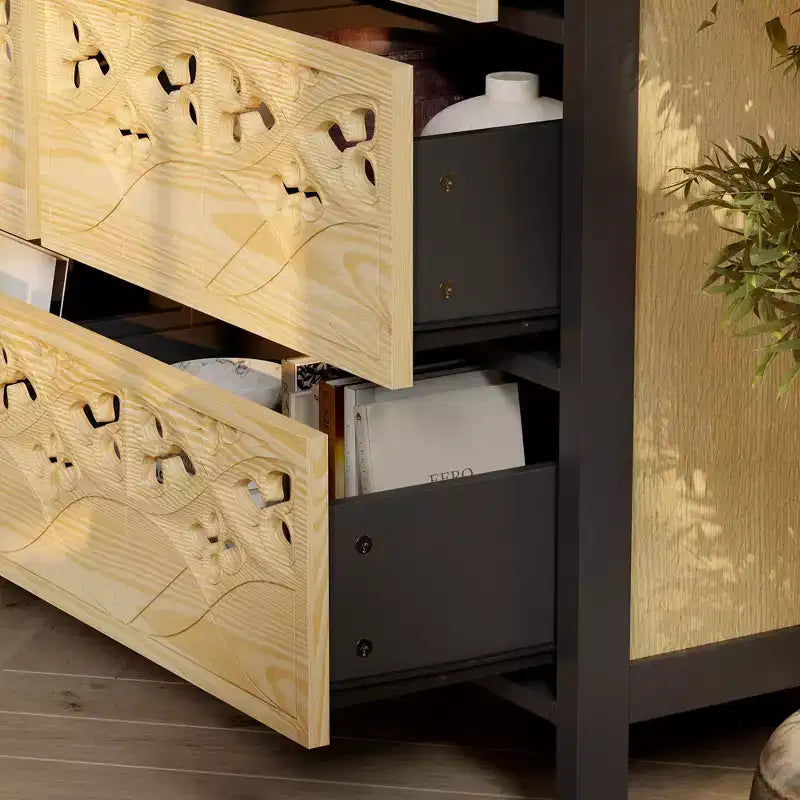 Cassettiera a 9 cassetti con rilievi incisi a mano - Credenza e armadietto multiuso