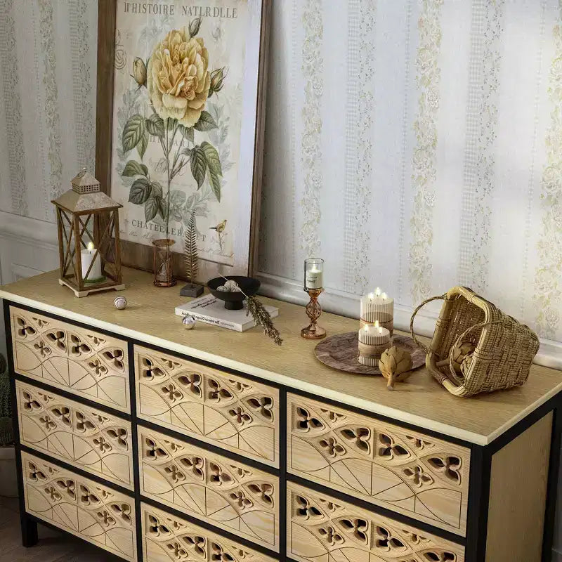 Cassettiera a 9 cassetti con rilievi incisi a mano - Credenza e armadietto multiuso