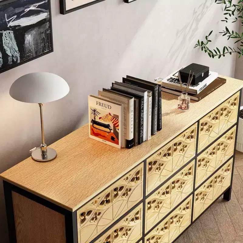 Cassettiera a 9 cassetti con rilievi incisi a mano - Credenza e armadietto multiuso