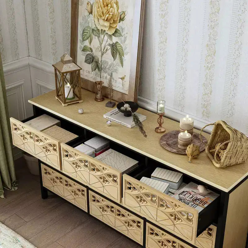 Cassettiera a 9 cassetti con rilievi incisi a mano - Credenza e armadietto multiuso