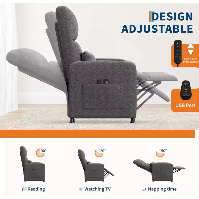 Poltrona Reclinabile Ergonomica Imbottita con Schienale Alto, Tasche Laterali e Sedile Imbottito - Soggiorno