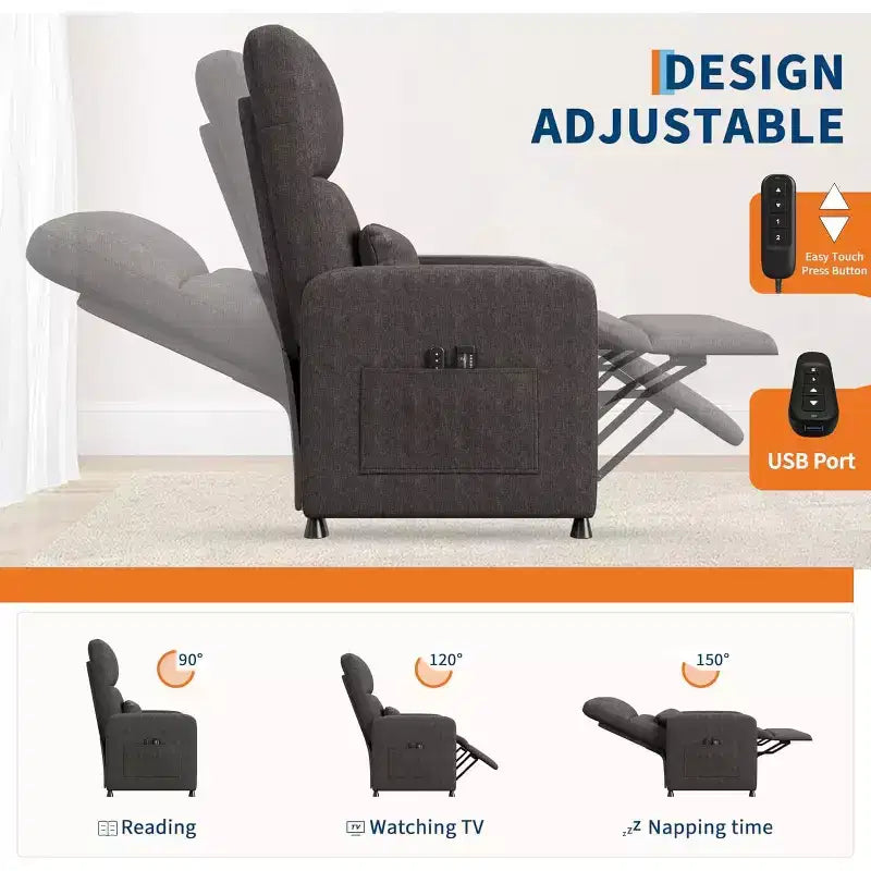 Poltrona Reclinabile Ergonomica Imbottita con Schienale Alto, Tasche Laterali e Sedile Imbottito - Soggiorno